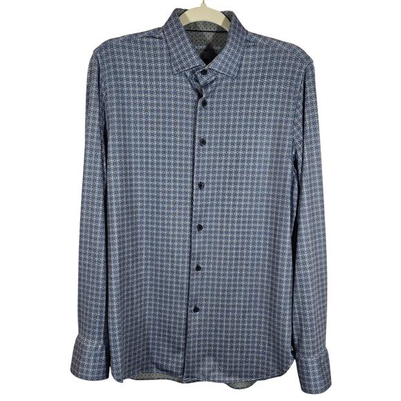 O Visconti Black Blue Performance Stretch Floral Long Sleeve Button Up Shirt S - Picture 1 of 11